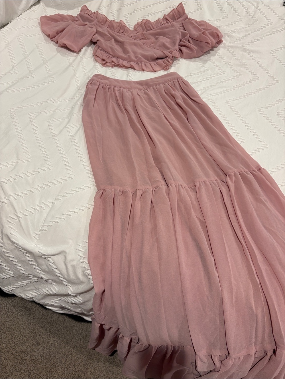 Smocked Waist Dusty Rose Ruffle Maxi Skirt